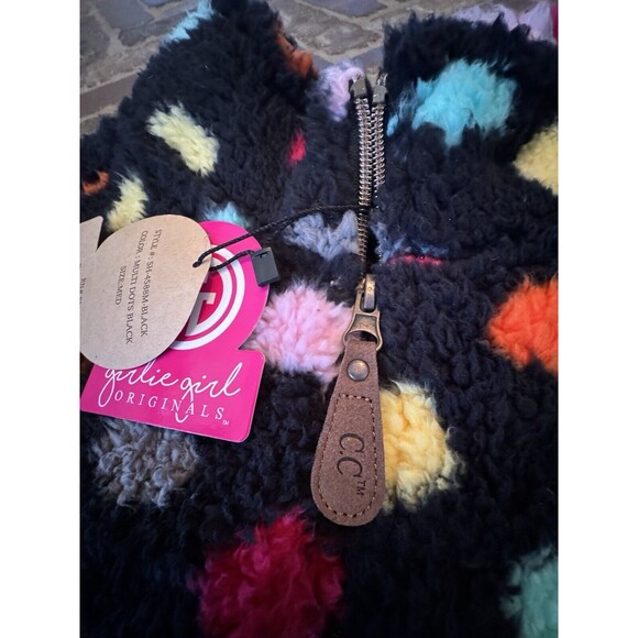 XL Girlie Girl CC Sherpa Pullover Jacket 1/4 Zip Up Black Polka Dot SIZE XL -NEW - Picture 10 of 11